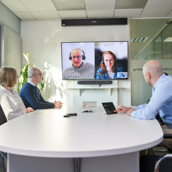 Meeting in Large Boardroom Using Video Conferencing