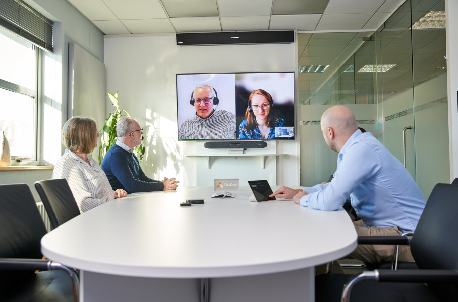 Meeting in Large Boardroom Using Video Conferencing